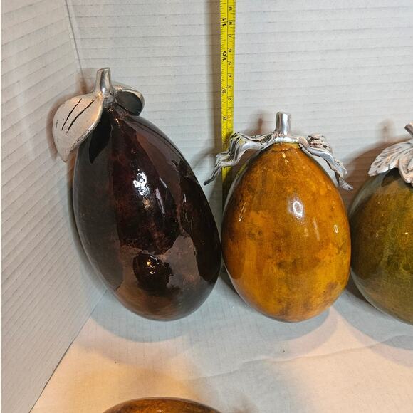 Artesana Home Vintage MCM Gourd Fruit Weighted Pewter Stem Leaf Eggplant - Picture 7 of 8
